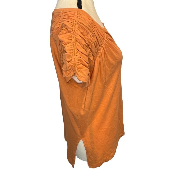 Anthropologie Pilcro Creamy ORANGE Smocked Cotton Tee Muscle T Shirt Sz XS - Picture 5 of 11